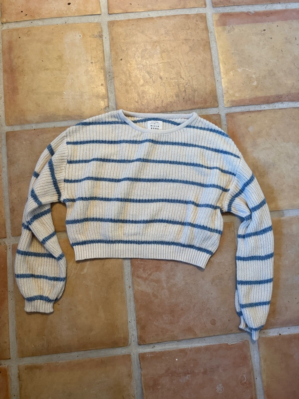 Billabong Women’s Striped Cropped Knit Sweater - Blue & Cream